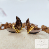 Moon Shape Smoky Quartz Earrings, Wire Wrap Studs, Dainty Stone Earrings, Gemstone Earrings, Moon Women Earrings Stud, Boho Gift For Her
